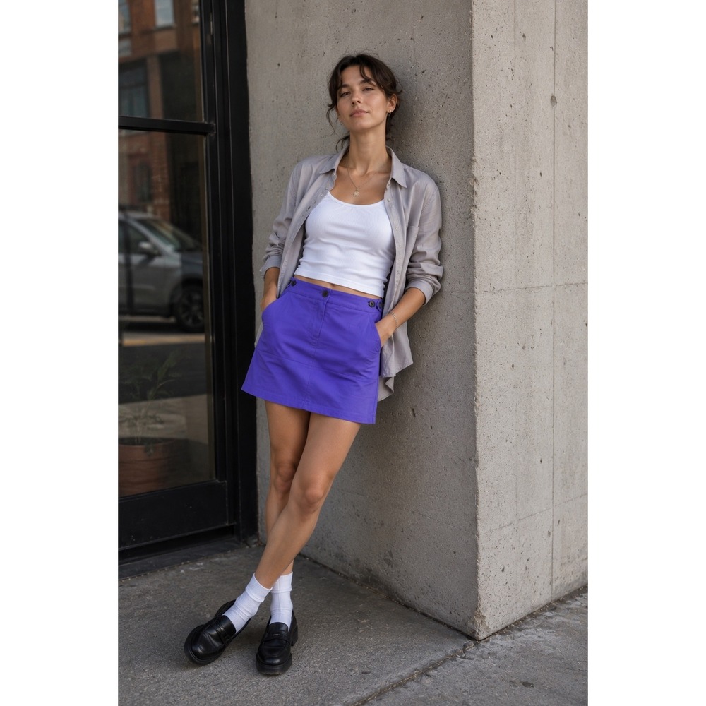 NEW Wildfang Essential‎ Work Skirt Women S Amethyst Cotton Twill Mini